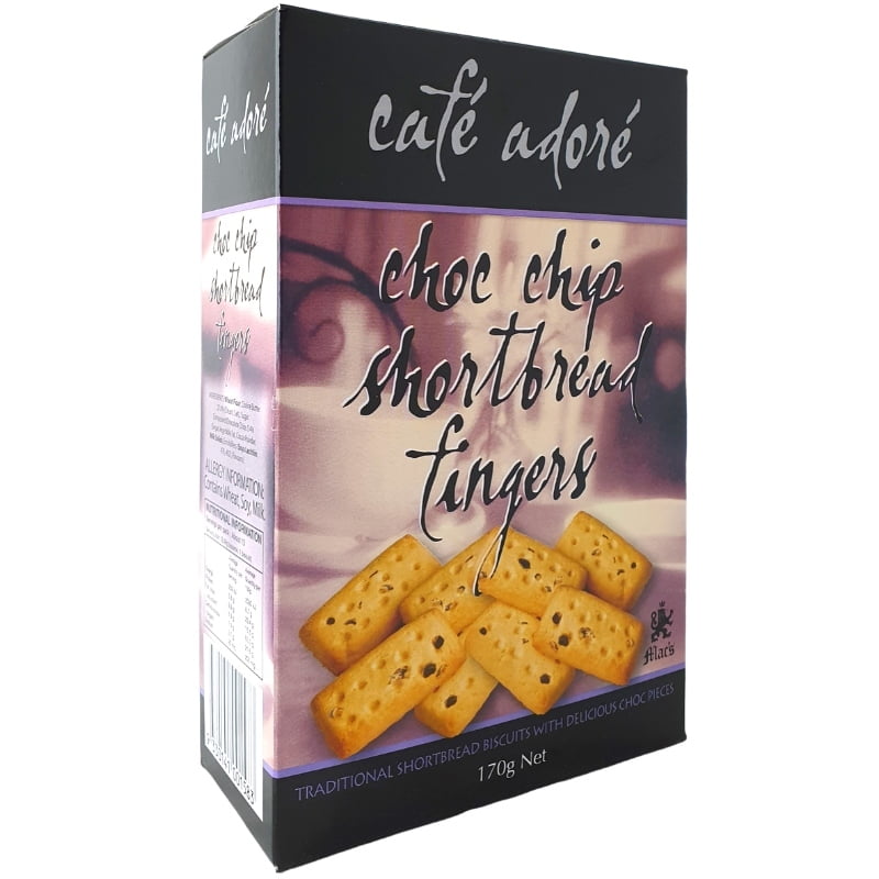 Café Adoré Choc Chip Shortbread Fingers 170g Café Adoré Choc Chip Shortbread Fingers 170g