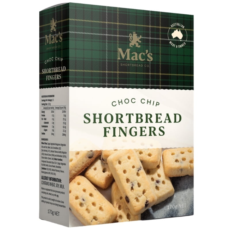 Mac's Choc Chip Shortbread Fingers 170g Mac's Choc Chip Shortbread Fingers 170g