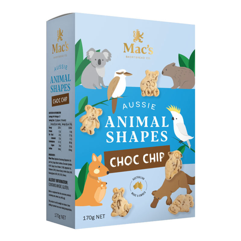 Mac's Choc Chip Aussie Animal Shapes 170g